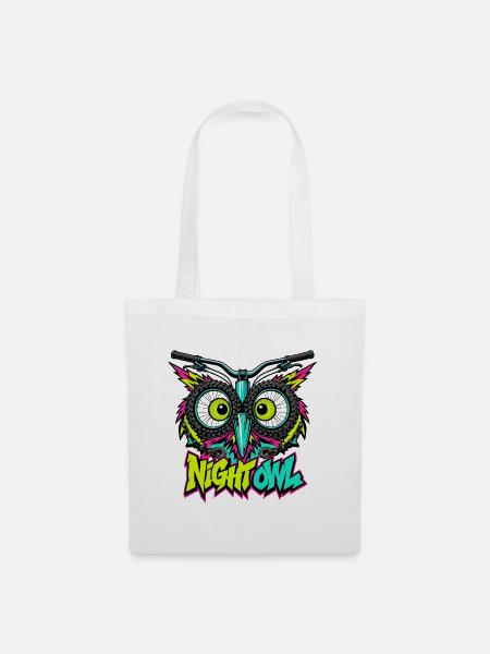 Neon Night Owl Mountainbike-Kunst - Stoffbeutel - Weiß