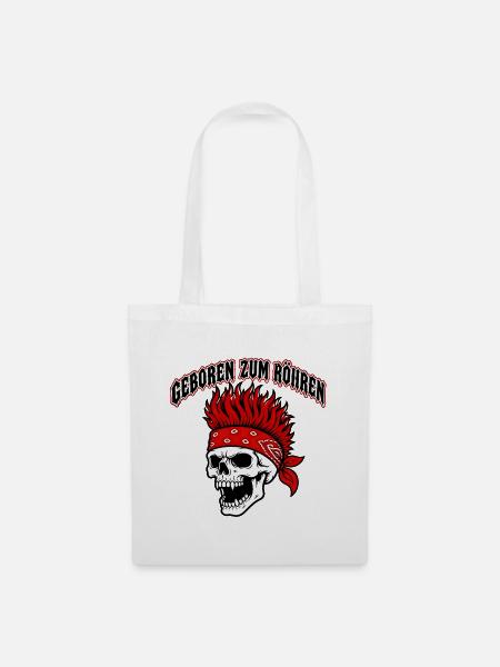 Geboren zum Röhren Totenkopf Biker Design - Stoffbeutel - Weiß