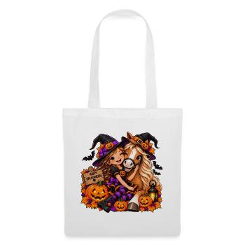Kuschelige Halloween-Hexe & Pony - Stoffbeutel - Weiß - Vorne