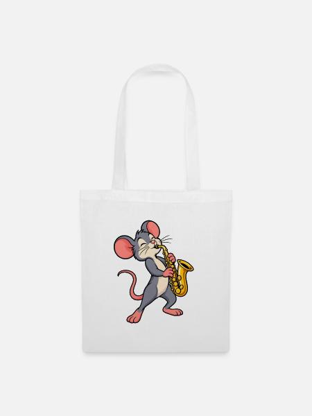Maus mit Saxophon - Stoffbeutel - Weiß