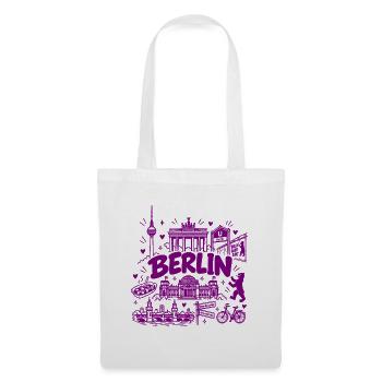 Berlin - Hauptstadt mit Sehenswürdigkeiten - Stoffbeutel - Weiß - Vorne
