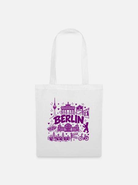 Berlin - Hauptstadt mit Sehenswürdigkeiten - Stoffbeutel - Weiß