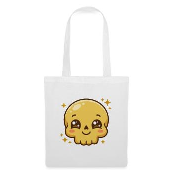Goldener Kawaii-Schädel mit funkelnden Augen und Röte - Stoffbeutel - Weiß - Vorne