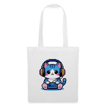 8-Bit Gamer Cat — Retro-Pixelkunst - Stoffbeutel - Weiß - Vorne