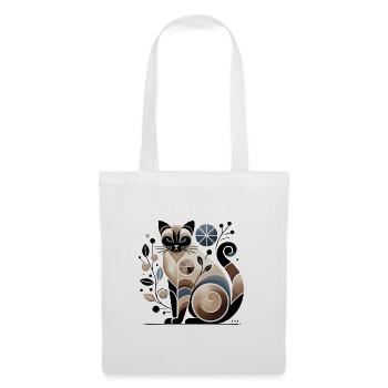 Beige-blaue abstrakte Siamkatze - Stoffbeutel - Weiß - Vorne