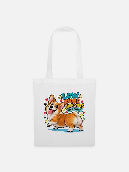 High Vibes Corgi - Stoffbeutel - Weiß