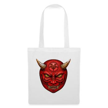 Rote Dämonenmaske mit Hörnern, oni maske - Stoffbeutel - Weiß - Vorne