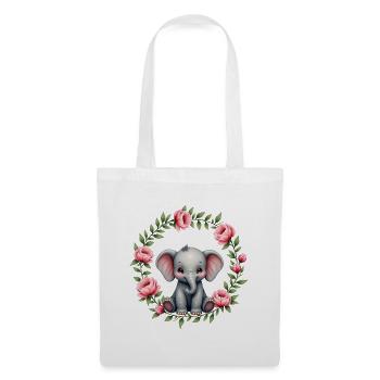 Cute Baby Elephant Pink Floral - Stoffbeutel - Weiß - Vorne