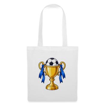 Fußballpokal mit blauen Bändern - Stoffbeutel - Weiß - Vorne