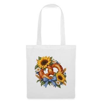 Brezel mit Sonnenblumen & Trachtenschleife - Stoffbeutel - Weiß - Vorne