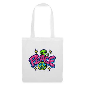 Peace Alien – Retro Neon Friedenszeichen - Stoffbeutel - Weiß - Vorne