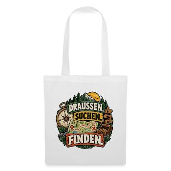 Draußen. Suchen. Finden. Geocaching / Schatzsuche - Stoffbeutel - Weiß - Vorne