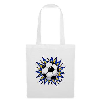Fußball mit blauem und gelbem Comic-Burst - Stoffbeutel - Weiß - Vorne