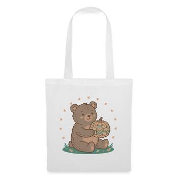 Teddybär mit Kürbiskuchen - Stoffbeutel - Weiß - Vorne