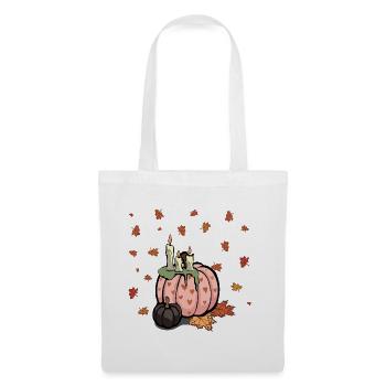 Rosa Kürbis mit Herbstkerzen - Stoffbeutel - Weiß - Vorne