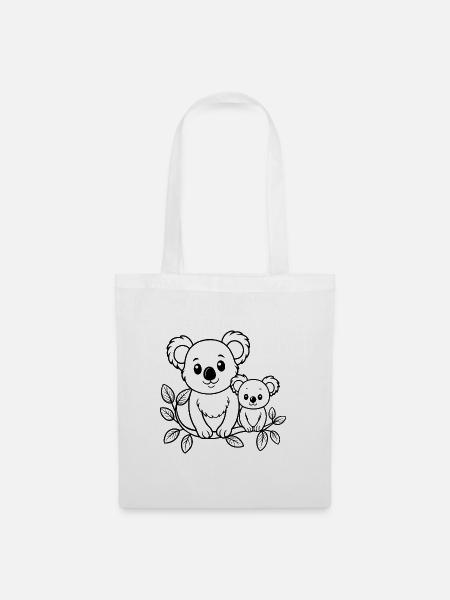 Koala mit Baby - Stoffbeutel - Weiß
