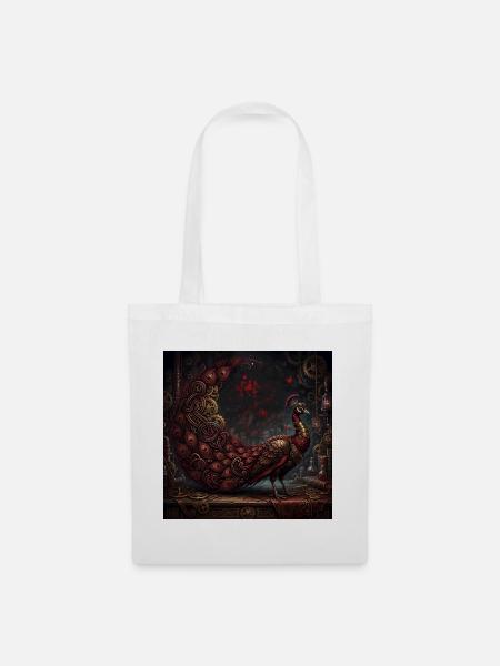 Crimson Steampunk Pfau - Stoffbeutel - Weiß