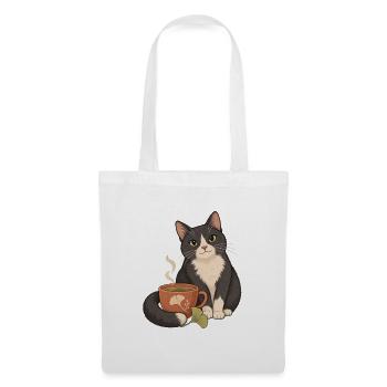 Gemütliche Katze mit Teetasse - Stoffbeutel - Weiß - Vorne