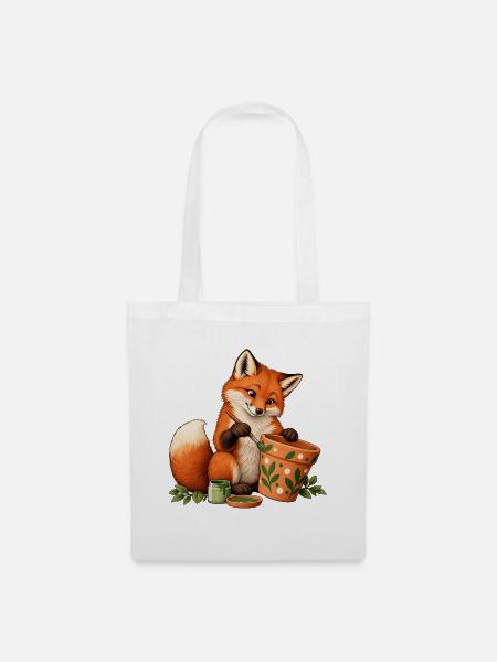 Fuchs bemalt einen Blumentopf - Stoffbeutel - Weiß