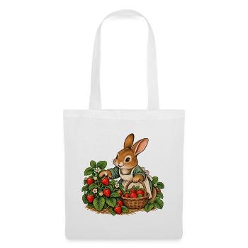Hase bei der Erdbeerernte - Stoffbeutel - Weiß - Vorne