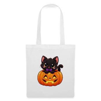 Halloween-Kätzchen im leuchtenden Kürbis - Stoffbeutel - Weiß - Vorne