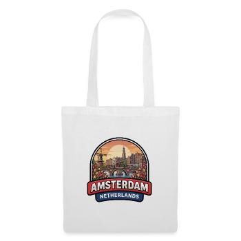 Amsterdam Niederlande Reiseabzeichen Kanäle Geschenk - Stoffbeutel - Weiß - Vorne