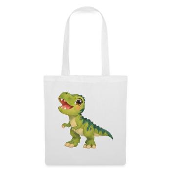 Fröhlicher T‑Rex unterwegs – grüner Dinosaurier - Stoffbeutel - Weiß - Vorne