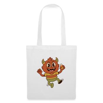 Cartoon-Monster mit Hörnern, das einen Candy Corn hält - Stoffbeutel - Weiß - Vorne