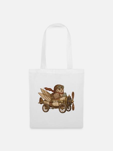 Steampunk Eulenflugmaschine - Stoffbeutel - Weiß