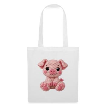 Häkelkuschel Schwein Rosa - Stoffbeutel - Weiß - Vorne