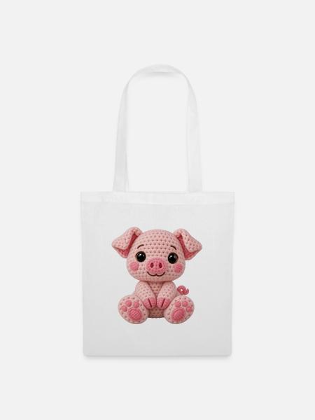 Häkelkuschel Schwein Rosa - Stoffbeutel - Weiß