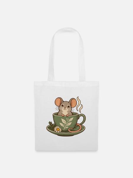 Maus in der Teetasse - Stoffbeutel - Weiß