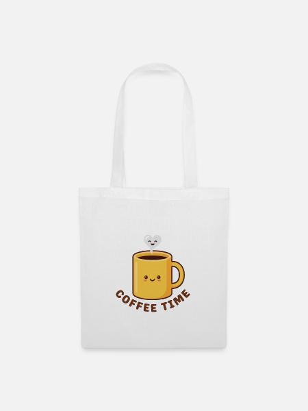 Kawaii Kaffeezeit süße gelbe Tasse - Stoffbeutel - Weiß