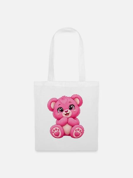 Kawaii Pinker Teddybär - Stoffbeutel - Weiß