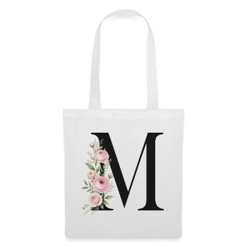 M Buchstabe Monogram Floral - Stoffbeutel - Weiß - Vorne