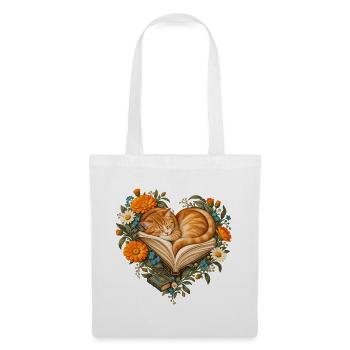 Teetasse auf Büchern mit Pfingstrosen - Stoffbeutel - Weiß - Vorne