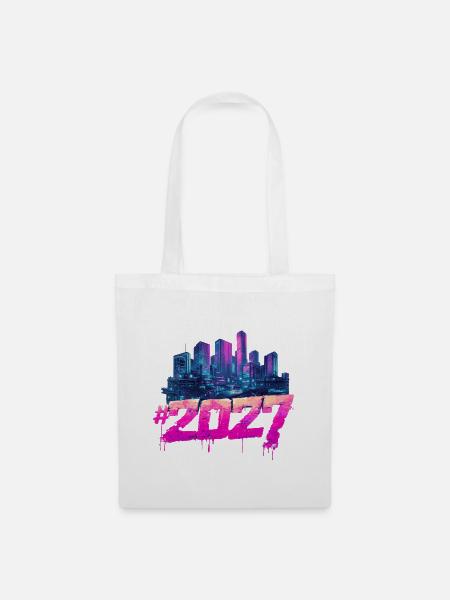Cyberpunk Skyline 2027 Neon Graffiti - Stoffbeutel - Weiß