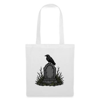 Halloween Grabstein Rabe Friedhof Grusel Shirt - Stoffbeutel - Weiß - Vorne