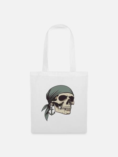 Piratenschädel mit Bandana - Stoffbeutel - Weiß