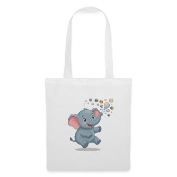Kleiner Elefant bläst Blasen, Illustration - Stoffbeutel - Weiß - Vorne