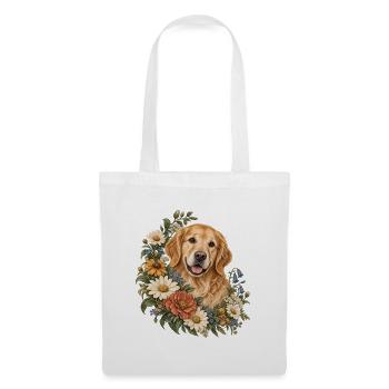 Golden Retriever im Wildblumenkranz - Stoffbeutel - Weiß - Vorne
