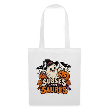 Süßes oder Saures Halloween Geist Kürbis Design - Stoffbeutel - Weiß - Vorne