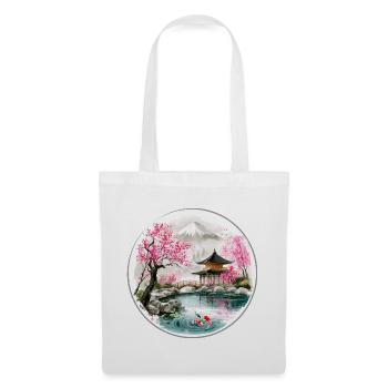 Japanischer Teich im Kirschblüten-Pavillon - Stoffbeutel - Weiß - Vorne