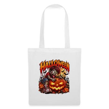 Zombie-Kind am Halloween-Pumpkin - Stoffbeutel - Weiß - Vorne