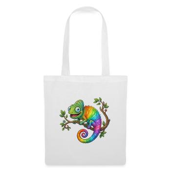 Regenbogen-Chamäleon auf Ast - Stoffbeutel - Weiß - Vorne