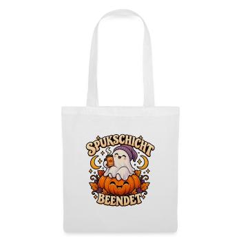 Spukschicht beendet Lustiges Cozy Halloween Design - Stoffbeutel - Weiß - Vorne