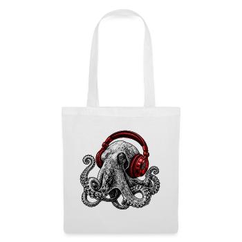 Octopus Beats mit Roten Kopfhörern - Stoffbeutel - Weiß - Vorne
