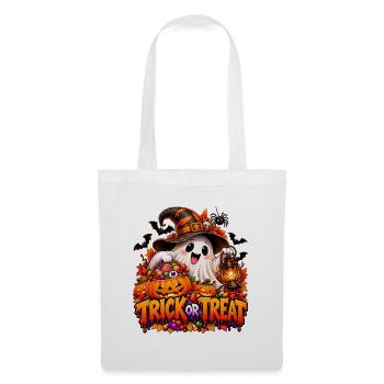 Halloween Geist mit Kürbisschatz - Stoffbeutel - Weiß - Vorne