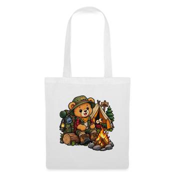 Teddy beim Camping – Süßes Outdoor Motiv - Stoffbeutel - Weiß - Vorne