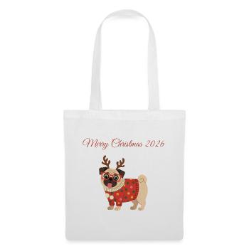 Merry Christmas 2026 Mops Weihnachten Hund - Stoffbeutel - Weiß - Vorne